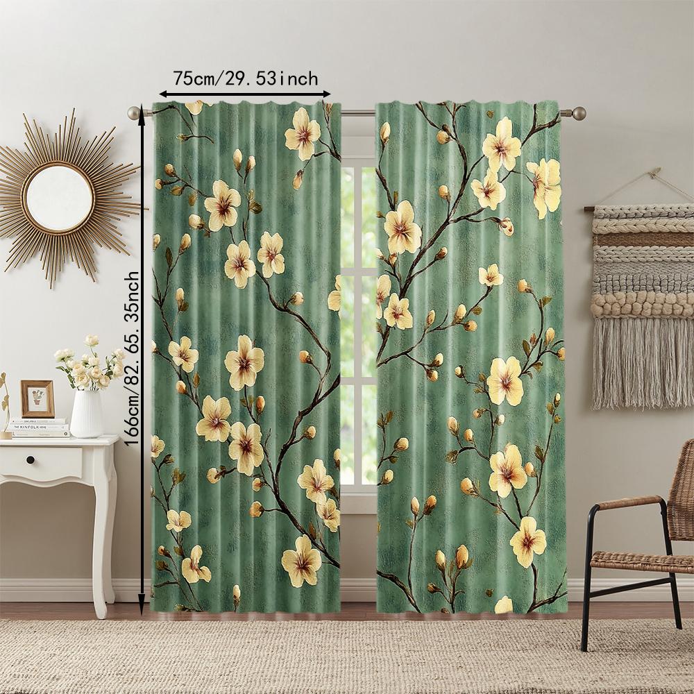 2 pcs   versatile polyester transparent curtains for home decoration Retro vine flowers for use in bedrooms and living rooms