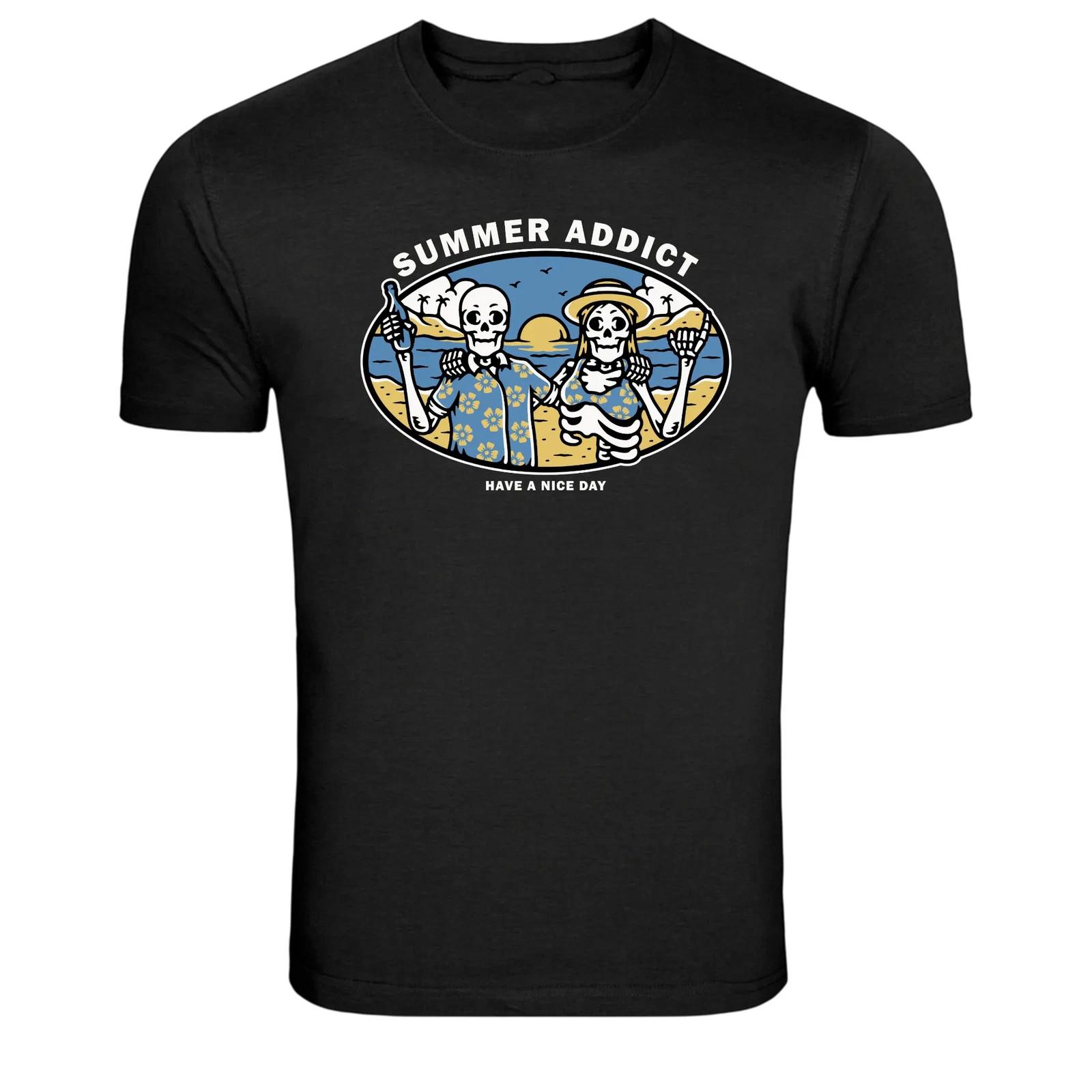 Summer Addict Skeleton Beach Couple Graphic T-Shirt 4XL