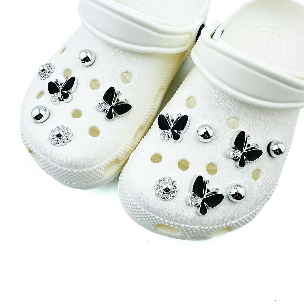 13Pcs Shoe Charms Set Black Butterfly Diamond Flower Silver Bead Shoe Decorations Buckle for Sandals Clogs DIY Accessories Gifts