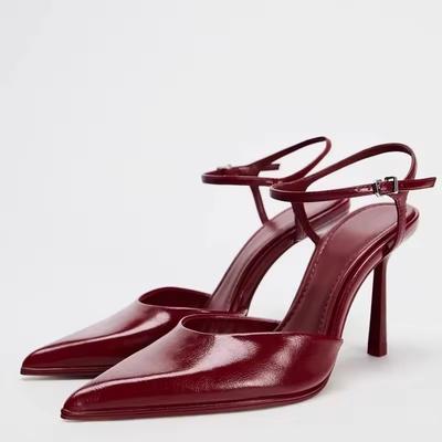 Moda de Primavera Sexy Tacones Finos Correa con Hebilla Zapatos de Salón para Mujer Punta Fina Slingbacks Mules de Fiesta Zapatos de Mujer Zapatos Muje