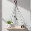 Macrame Wall Hanging Shelf Wood Floating Shelves with Wooden Dowel Modern Chic Woven Decor for Dorm Living Room Nursery Beige