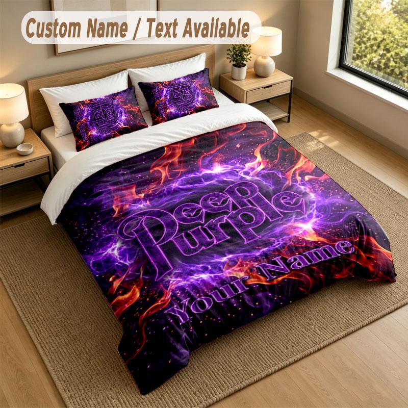 Bedding Set 1 Duvet Cover 2 Pillowcases Deep Purple Print Soft Bed Linen Bedroom Decor