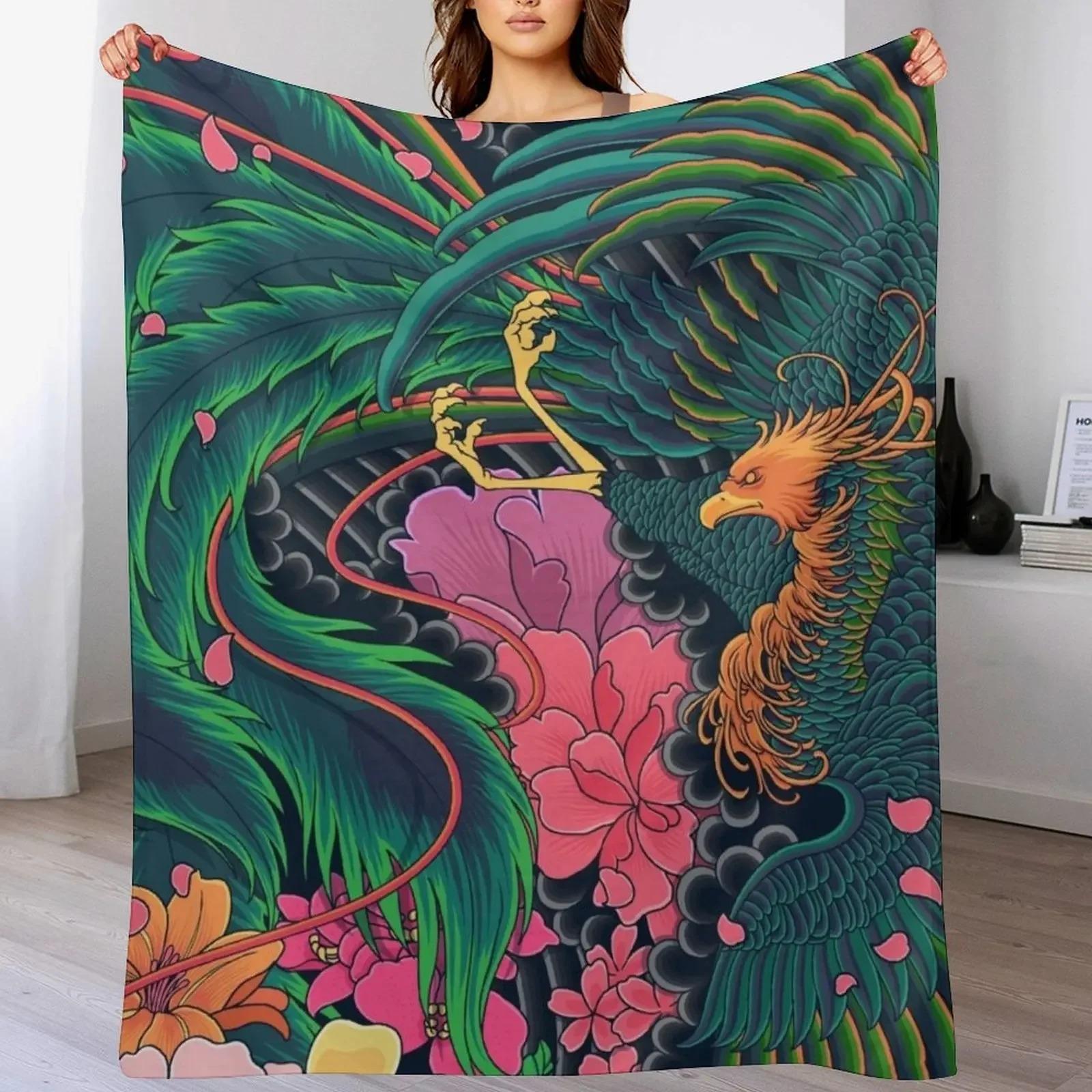 Japanese Motive Design, The Grand Phoenix Throw Blanket Sleeping Bag Decorative Throw Flannels Luxury Blankets 75X95CM