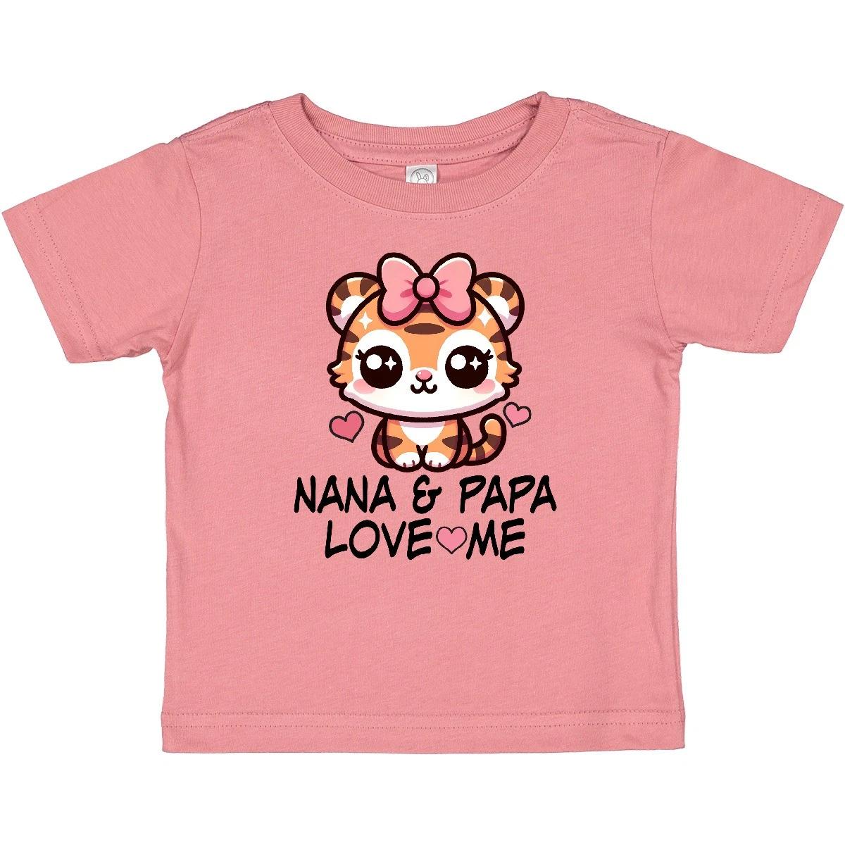 Inktastic Nana And Papa Grandchild Girl Tiger Baby T-Shirt Girls Clothes Bow 160