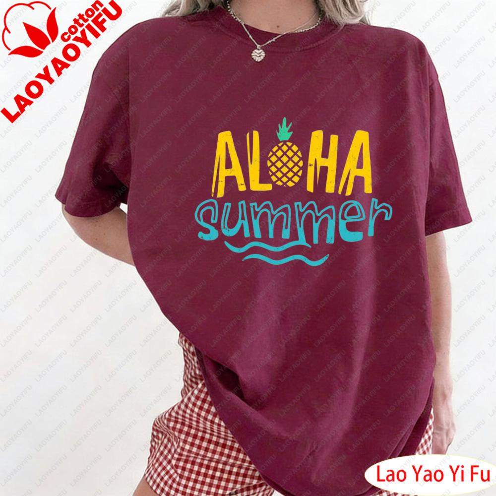 Aloha Summer Pineapple Tropical T-Shirt Cute Pineapple Print Tops Pineapple Lover T Shirt Summer Fruit Pattern Clothes