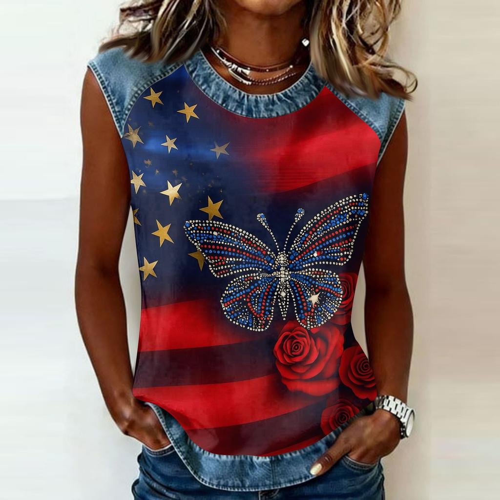 Women's Casual Sleeveless Pullover Top Crew Neck Tank Shirt 250th Anniversary Graphic Print Sleeveless Tee for Summer