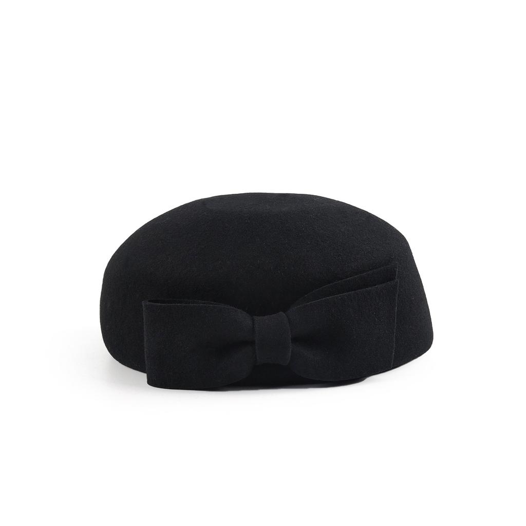 Kleiner frischer dreidimensionaler Schleifen-Woll-Barett~ Herbst- und Winter-Damen-High-End-Filz-Zylinder