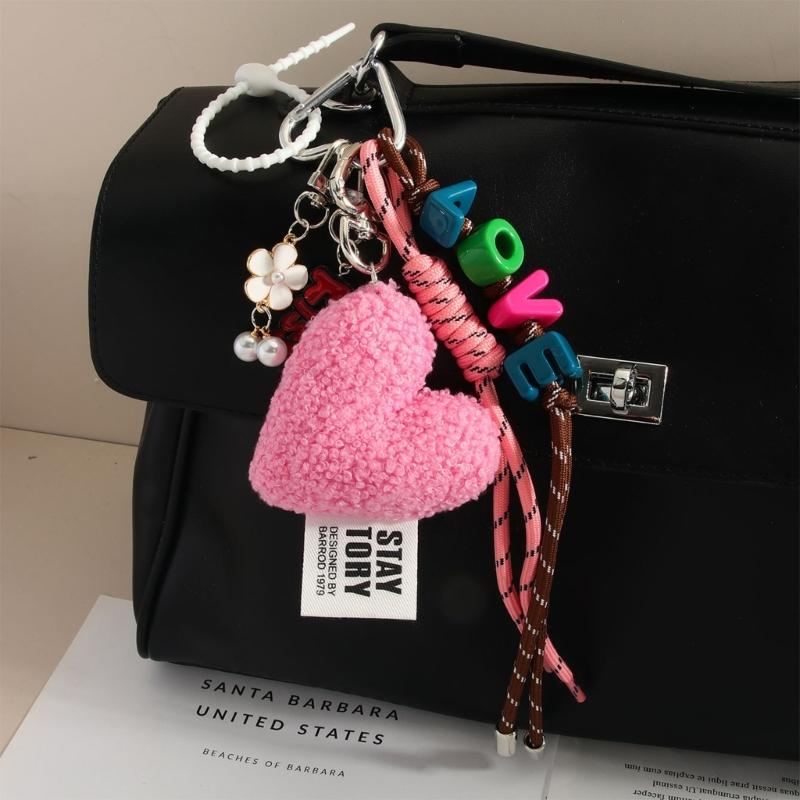 Trendy Soft Bag Detail Unique Heart Pattern Polyester Keychain Accessory Pendant For Purse Handbags Bags Keys