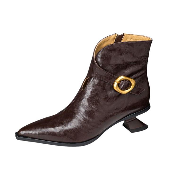 Fashion New Autumn Winter Women Boot Shoes for Women Pointed Toe Short Boots Fashion Boots Genuine Leather Boots Handmade High Heels
