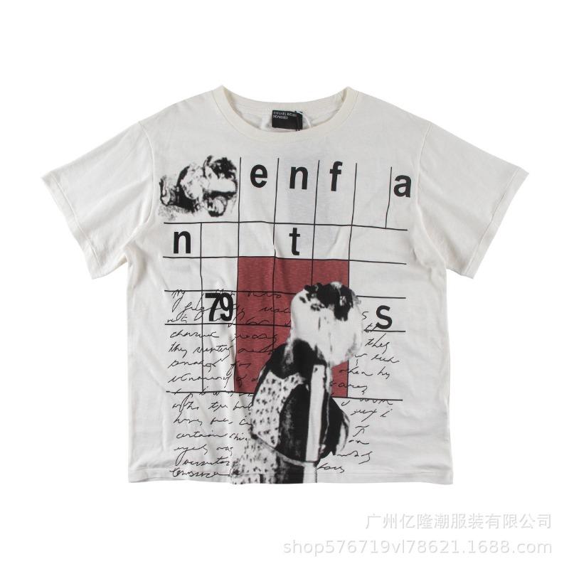 Letter printing retro portrait American tide brand loose men's and women's casual short-sleeved T-shirt tide