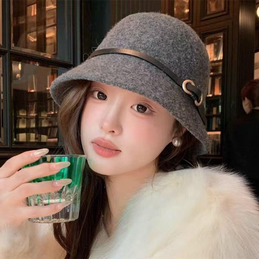 Pure Color Women's Formal Hat Elegant Basin Hat Casual Wool Fisherman Hat  Autumn