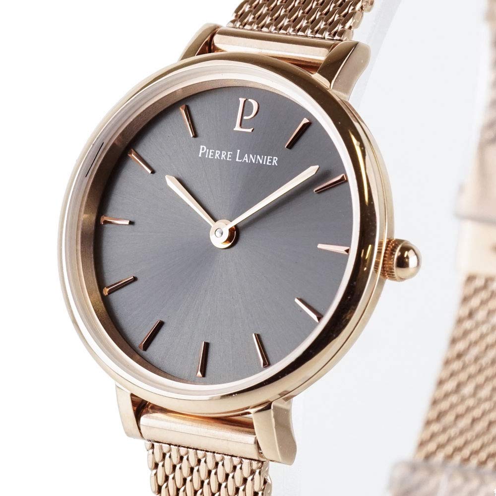 Relógio Pequeno Karine Pulseira de Malha P014H938 Importado Ouro Rosa x Cinza Carvão [Pierre Lanier] Feminino [Produto Regular]