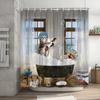 Funny Shower Curtain Brave Cat Cartoon Shower Curtain Waves Ocean Decor Fabric Shower Curtain Set with Hooks Bathroom Decoration