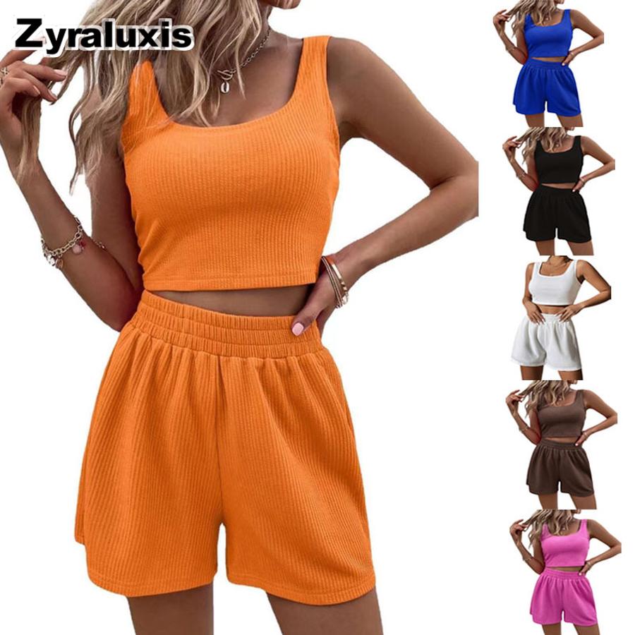 Summer Sweet Girl Breeze Knit Sleeveless Fashion Casual Solid Color Set Cute Girls Outfit