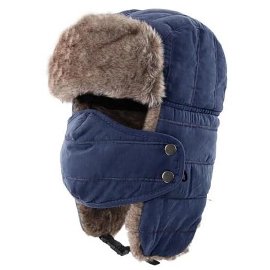 Connectorile Outdoor Unisex Winter Warm Flying Hat Ear Flaps Pilot Cap Cold Weather Mask Windproof Trapper Navy Blue 1 Fashion
