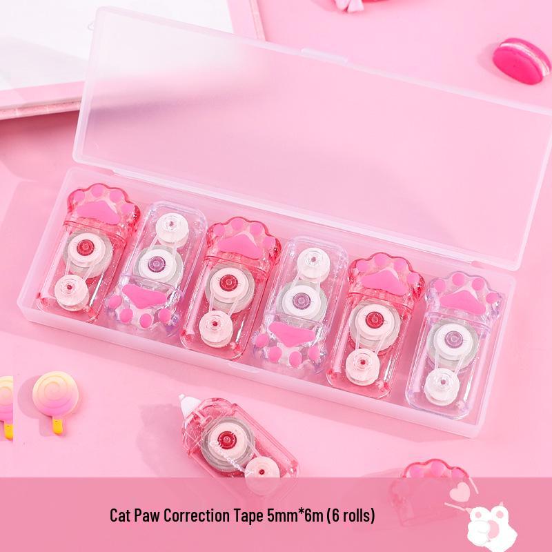 Cute Cat Paw Correction Tape & Eraser Set - Girly, Large Capacity Stationery for Students