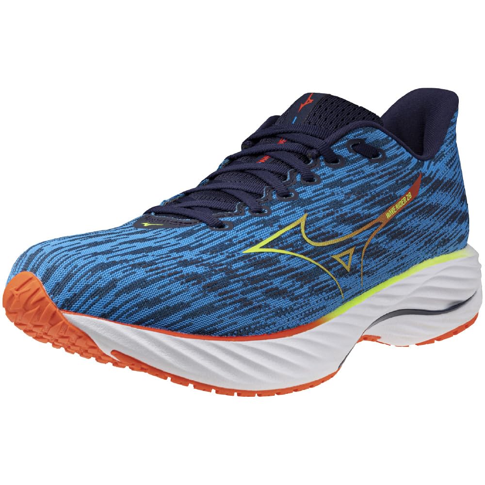 Mizuno Wave Rider 28 Running Thick Blue X Light Green X 4E Shoes, Jogging, Marathon, Training, Sports, Lightweight, Resilient, Sole, Men's, Red, 27.5