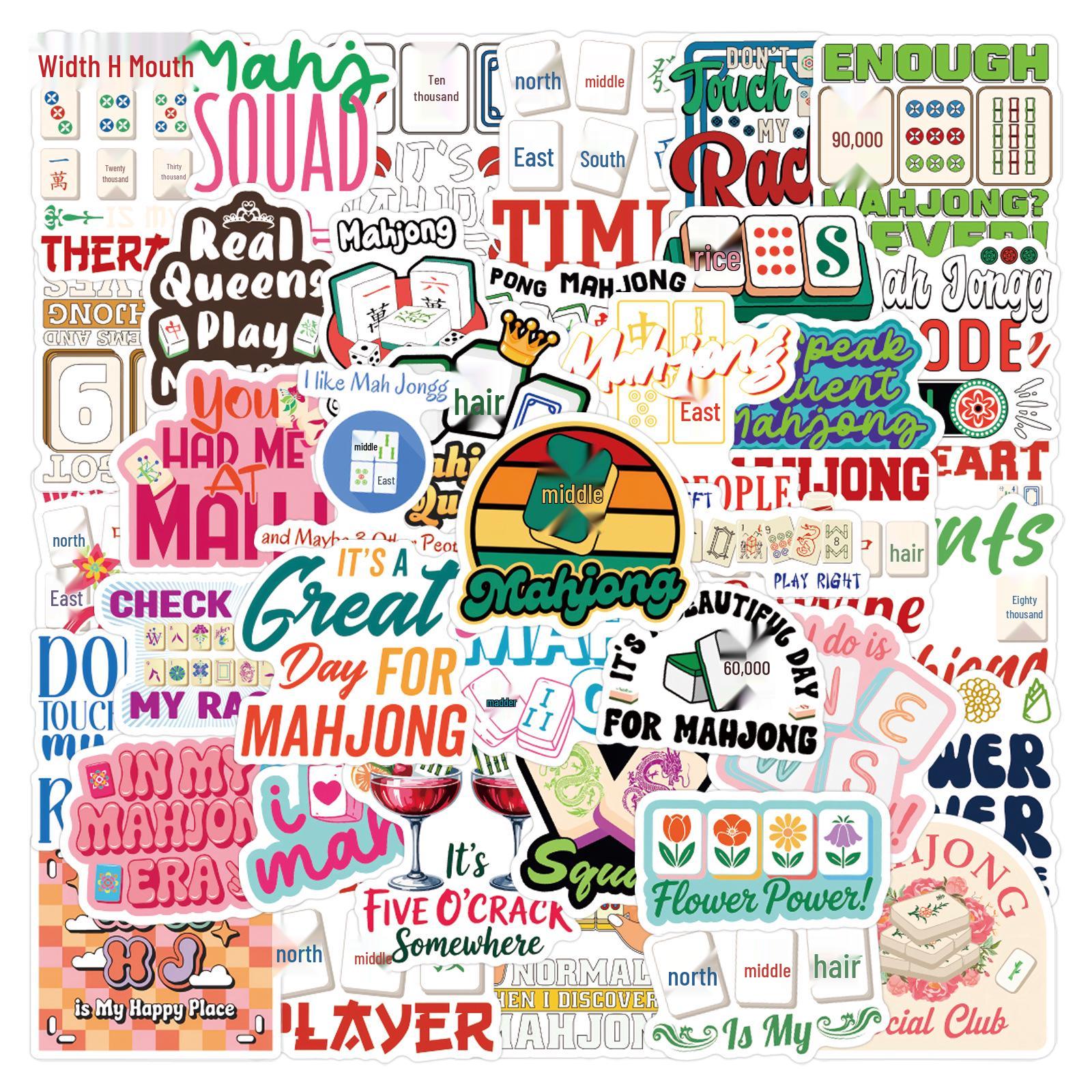 55-Piece Mahjong Graffiti Waterproof Sticker Set for Decoration and Stationery