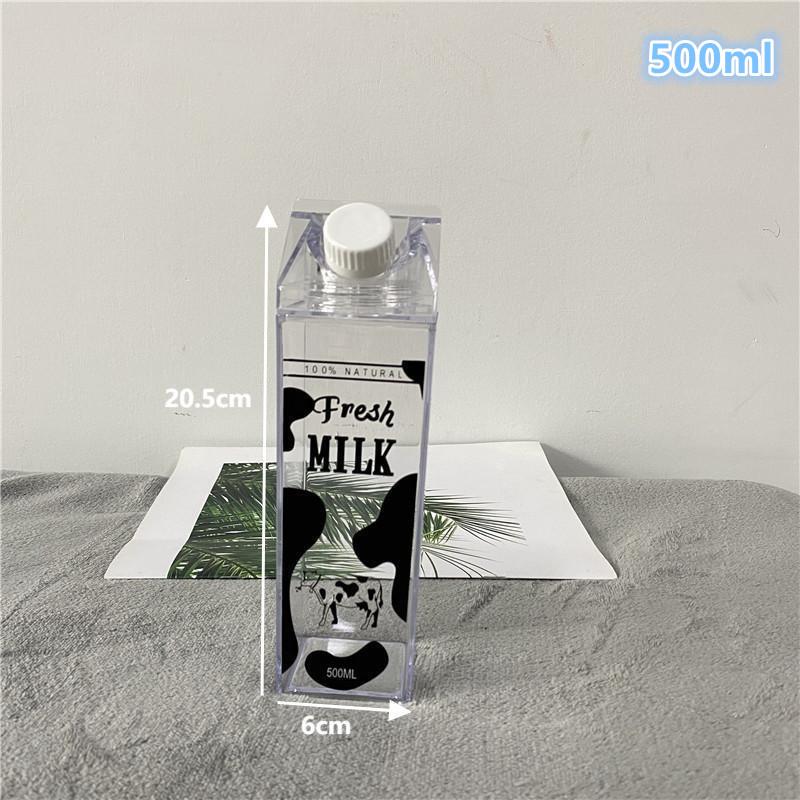 

500/750/1000 мл Бутылка для молока Водная коробка Квадратная Чашка для кофе, сока, чая Прозрачная Емкость для хранения молока Для занятий спортом на открытом воздухе, Кемпинга, Тренажерного зала 500ml
