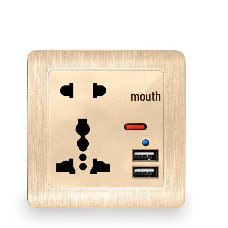 British 13A Dual Gang USB Socket Panel with Switch, 146 Type, International Five-Hole Design