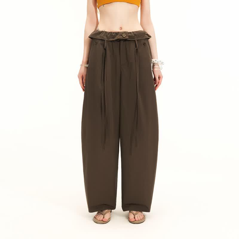 unifree Loose Fit Casual Pants with Flip Waistband