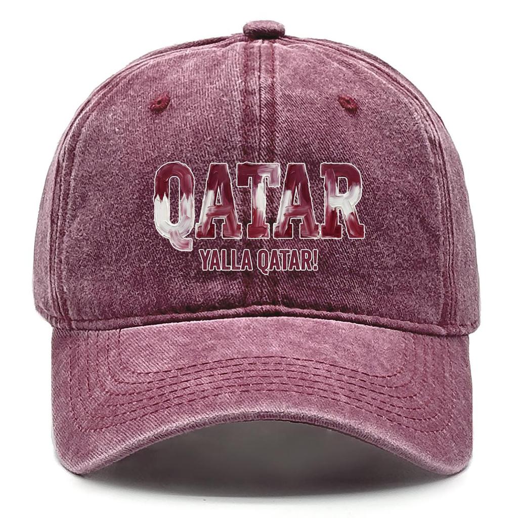 Snapback Baseball Cap With "QATAR" "YALLA QATAR" Flag Printed , Adjustable Baseball Hat Hip Hop Raw Brim Simple Fashion Sun Hat