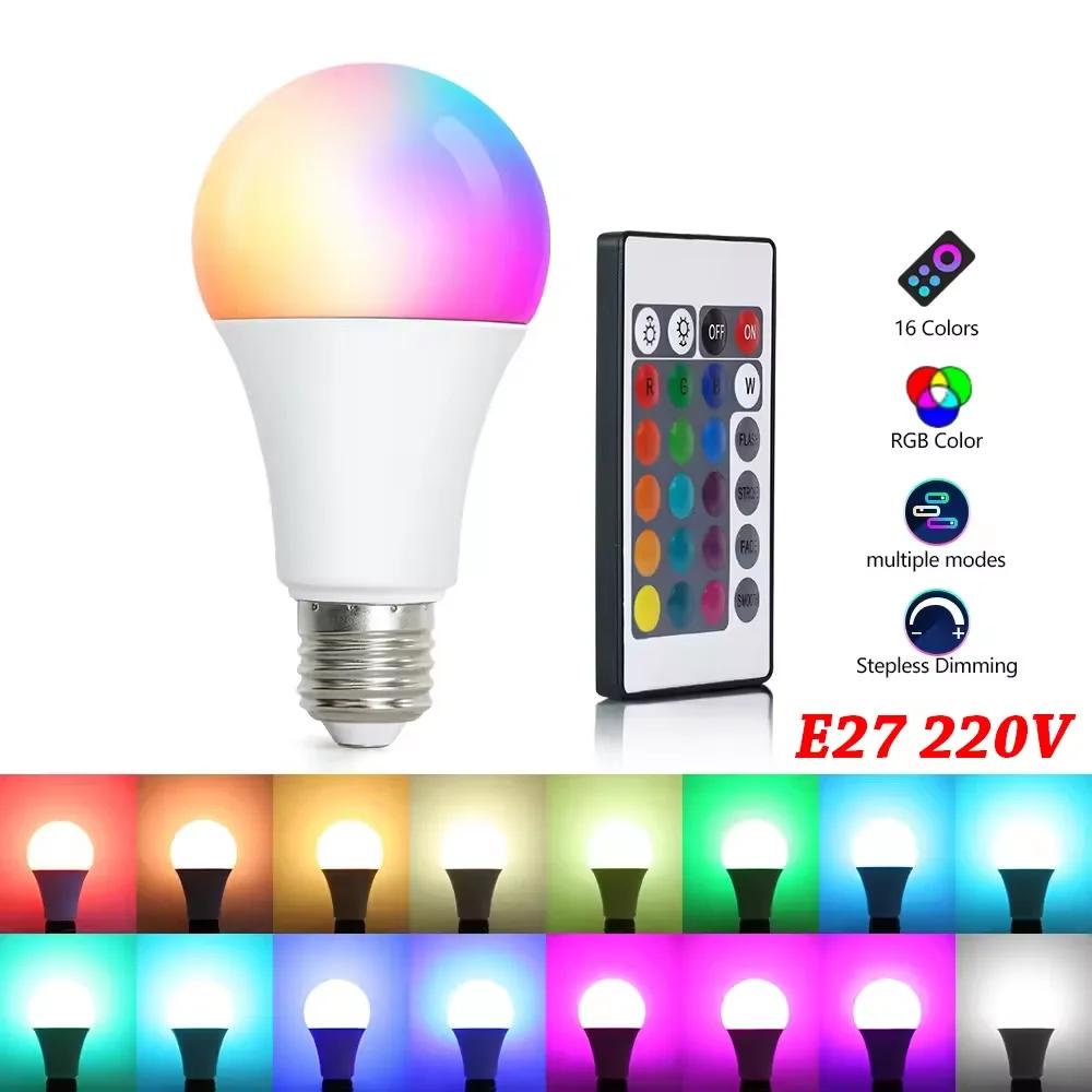 16 Farben RGB-Glühbirne LED-Mehrfarbenbirne E27-Sockel 220 V Haushaltsbeleuchtung Dimmbar 24 Tasten Fernbedienung Atmosphäre Neonlicht