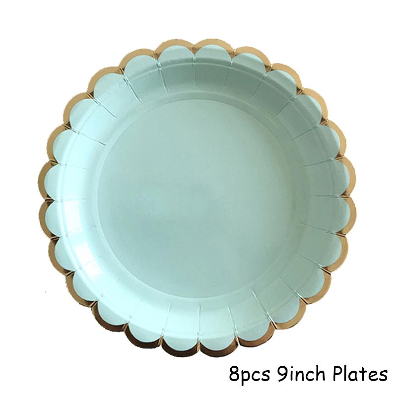 Mint Green Gold Disposable Tableware Party Napkins Paper Plates Straw Cup Kids Birthday Party Supplies Favor Wedding Decoration