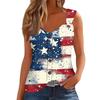 Women's Fashion Casual Loose Sleeveless Buttoned V-Neck Independence Day Printed T-Shirt Top