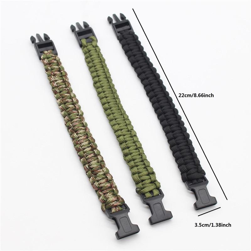 Adjustable Outdoor Camping Paracord Survival Braided Rope Bracelet Men Black Stainless Steel Adjustable Clasp Tool Accessories