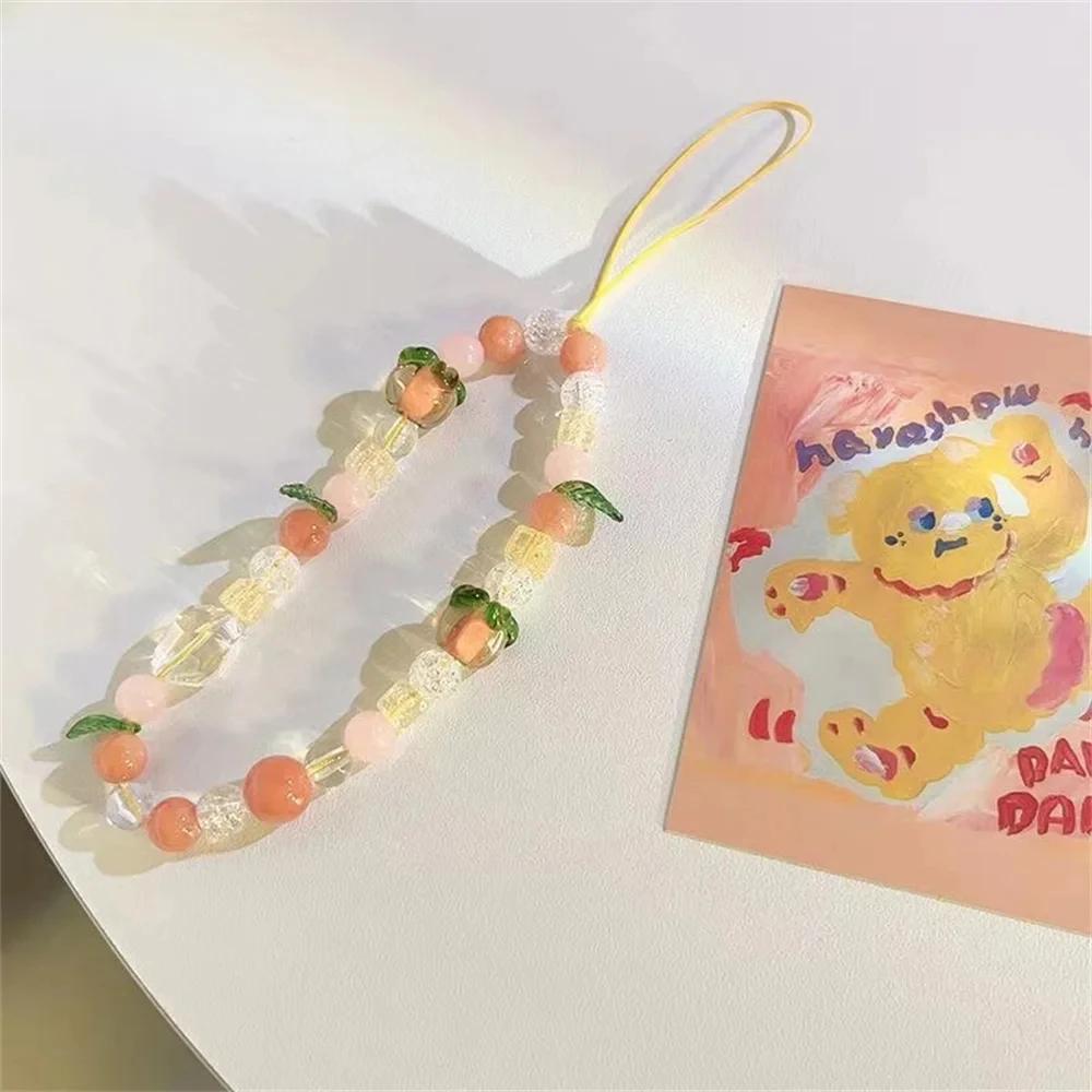 Ciondolo Portachiavi per Telefono in Resina Arancione Frutta 3D Elegante Carino con Perline Catena Cordino Gioiello per Donna Ragazza Decorazione con Ciondolo a Perla