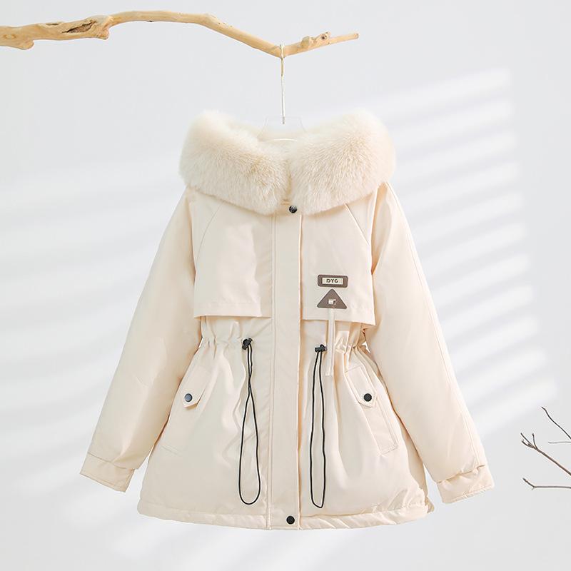 Winter new thickened pie overcomes schoolgirl models with waist and thin hooded big fur collar warm cotton-padded jacket
