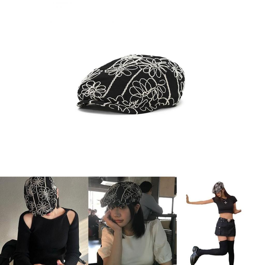 Fashionable Round Top Beret Hat With Handcrafted Floral Embroidery