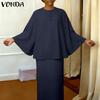 VONDA Women Round Neck Batwing Sleeve Casual Loose Oversized Blouse Tops