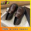 2025 Spring and Summer Height Increase Small Leather Shoes Platform Loafers Light One Pedal Popular Shoes British Style Women's Single Shoes