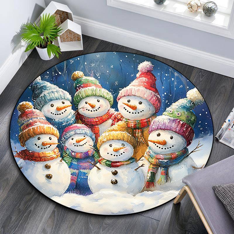 Snowmen Round Area Rug,Carpet Rug for Living Room Bedroom Sofa Playroom Decor,Non-slip Floor Mat