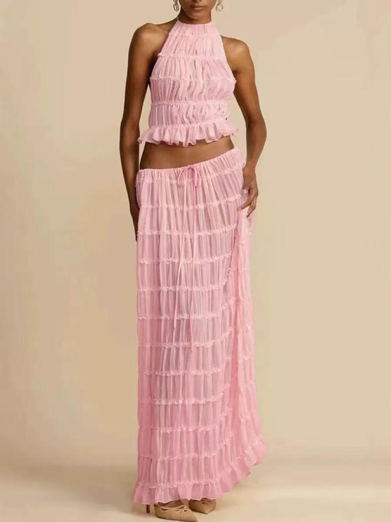 Completo estivo da donna 2025 multicolore senza maniche schiena scoperta halter gamba larga