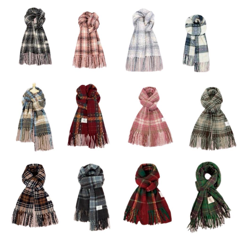 Women's Autumn & Winter Plaid Scarf: Thick Imitation Cashmere Shawl, Solid Color Neck Warmer for Students