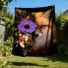 1pc Fox Flower Wreath Outdoor Flannel Blanket Soft All Season Polyester Throw , Perfect for Picnics & Travel , Picnic Accessory