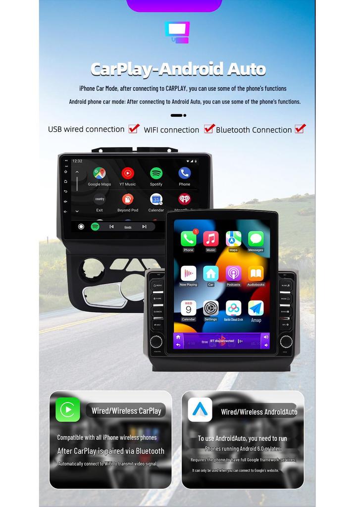 Compatible 13-19 Dodge Ram Android Large Screen Navigation System with Integrated Backup Camera