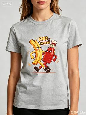 Unisexs Womens Funny Fries Ketchup TShirt Cartoon Graphic Casual Cotton Streetwear Tee
