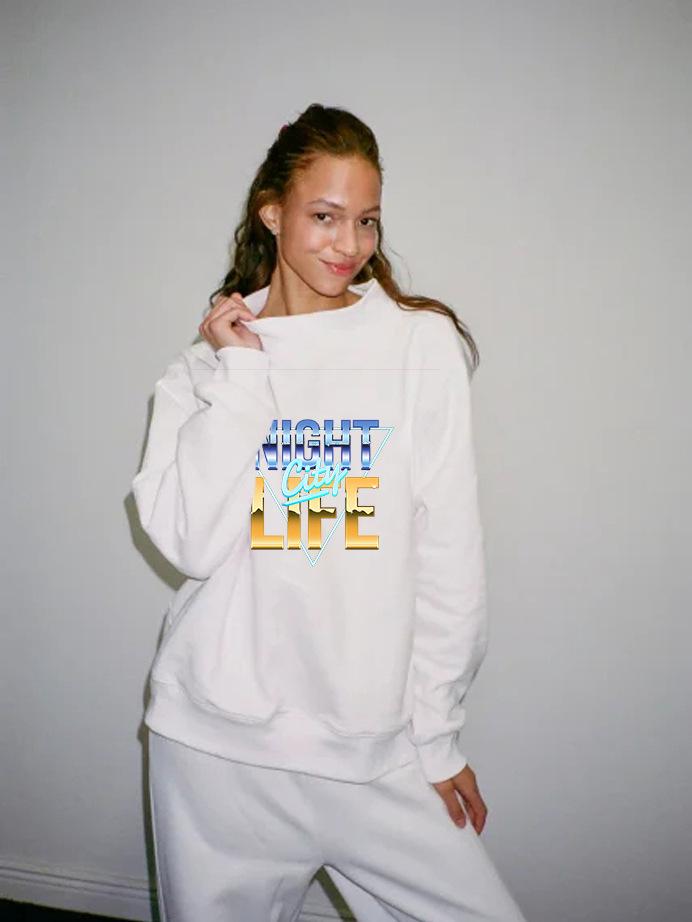 European Size Women's Autumn Loose Fit Hoodie with Heat Transfer Print