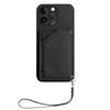 For iPhone 15 Pro Max Case Card Holder Kickstand Skin-Touch Phone Cover with Wrist Strap