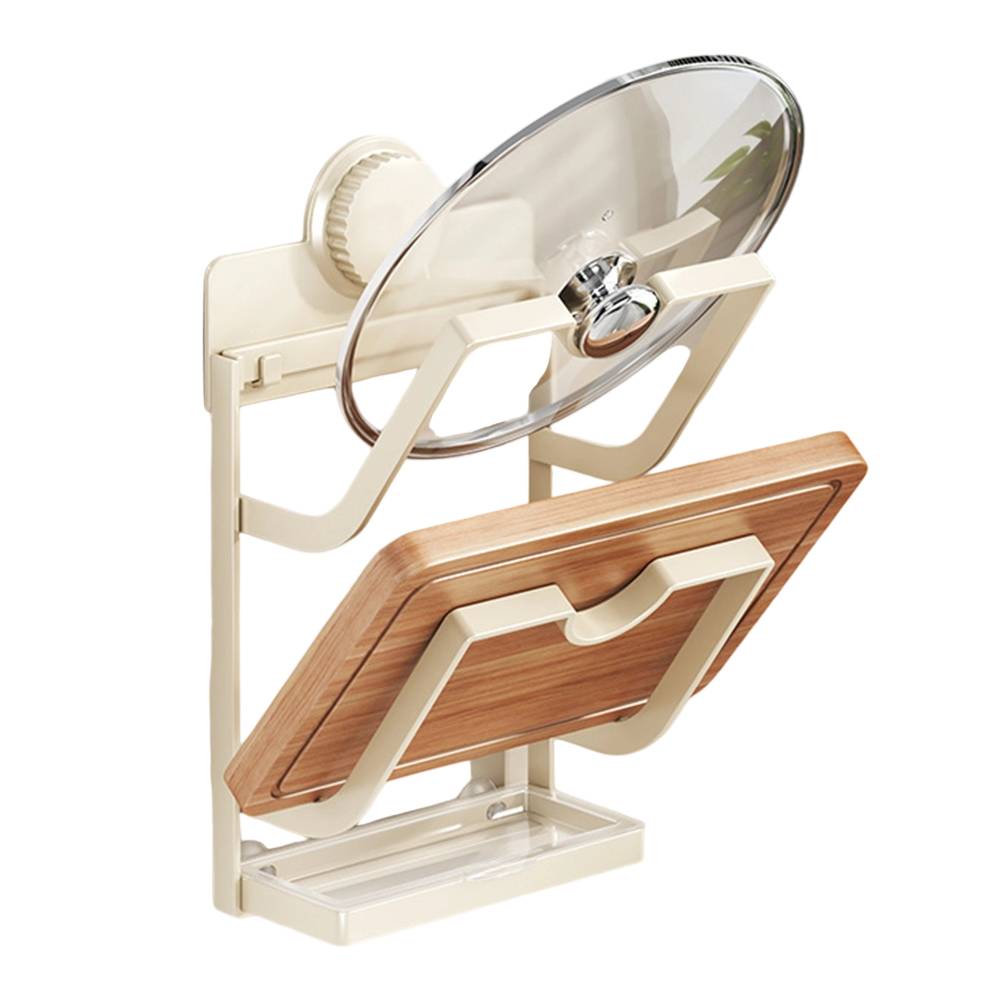 

Wall-Mounted Pot Lid Holder With Drain Tray 3/2 Tier Kitchen Countertop Metal Hanging Pot Cover Storage Rack Stand Kitchen Tools