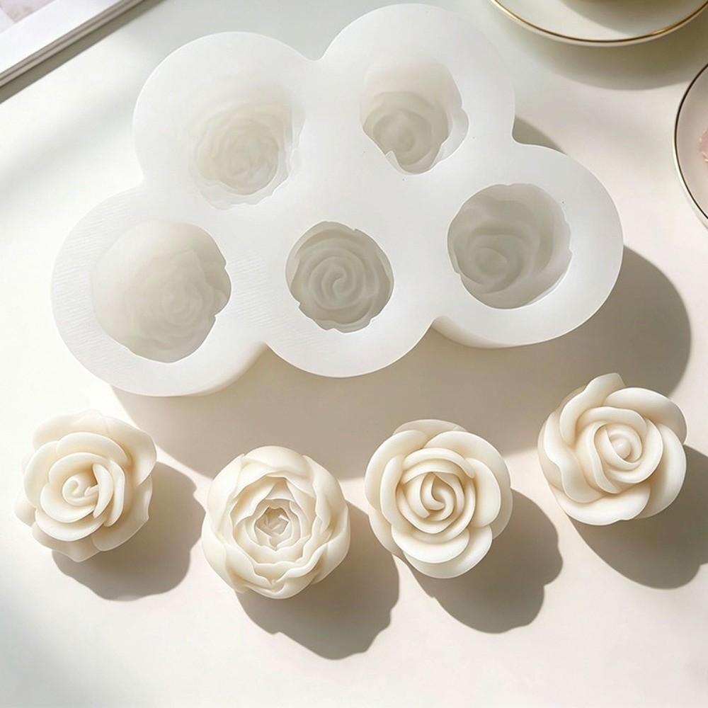 3D Design Silicone Candle Mold 5-Hole Pattern Rose Peony Mold For Candle Making