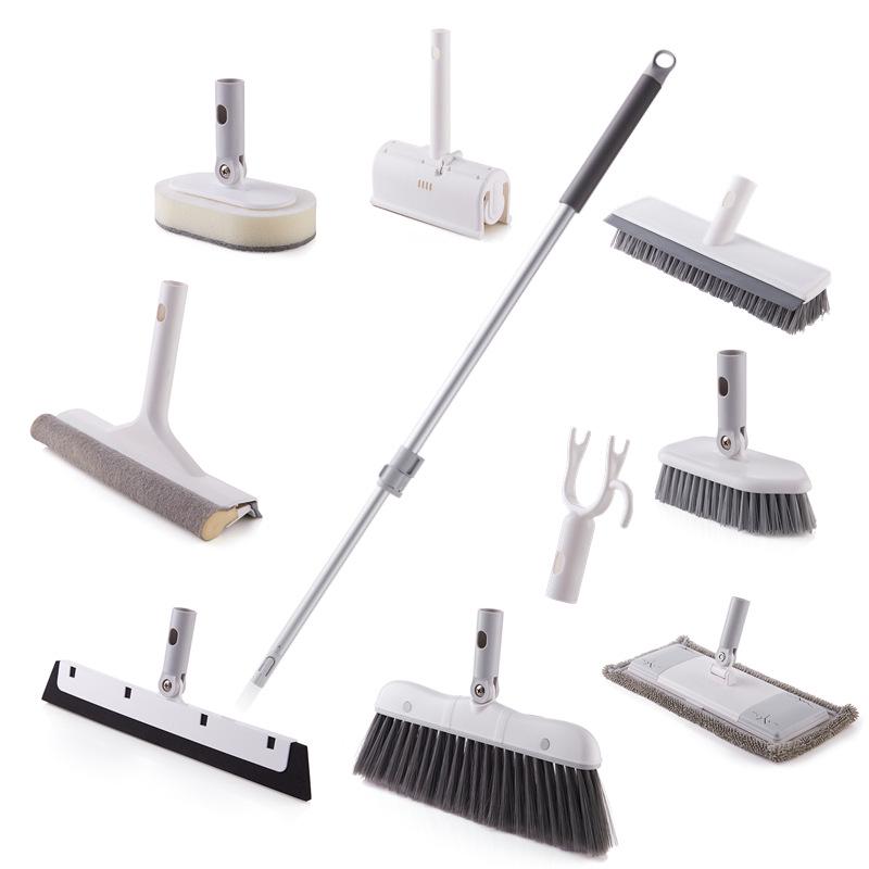 Ensemble de nettoyage ménager: Serpillère, Balai, Raclette, Chiffons, Fourchette, Brosse de salle de bain, Nettoyant pour vitres, Une tige