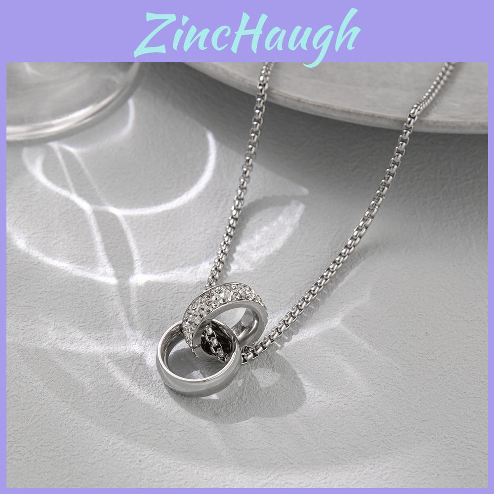 Titanium Steel Geometric Pendant Necklace With Rhinestones For Couples And Adults