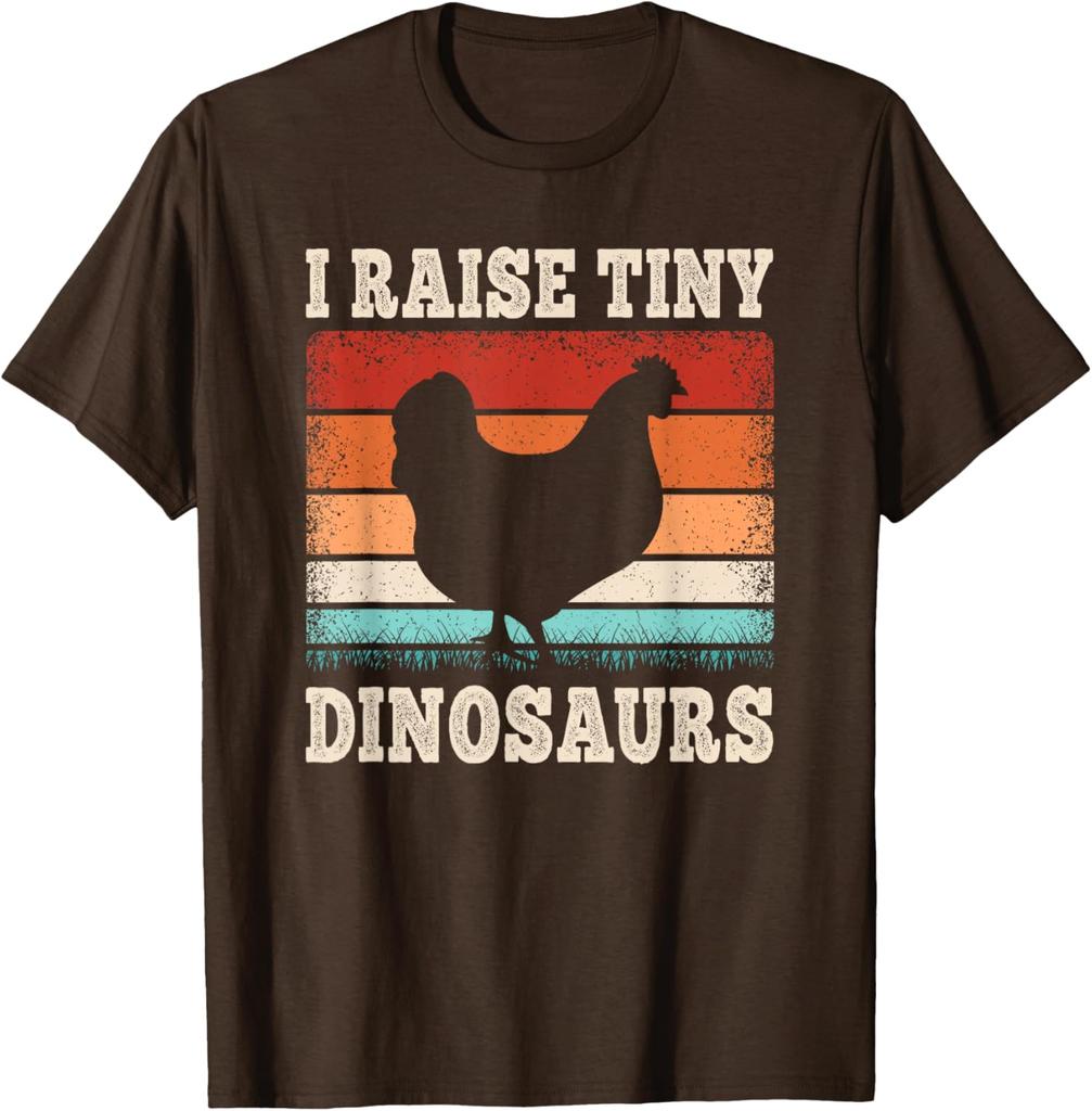 I Raise Tiny Dinosaurs Chicken Hen Farmer Graphic T-Shirt Retro Vintage Style Cotton Tee