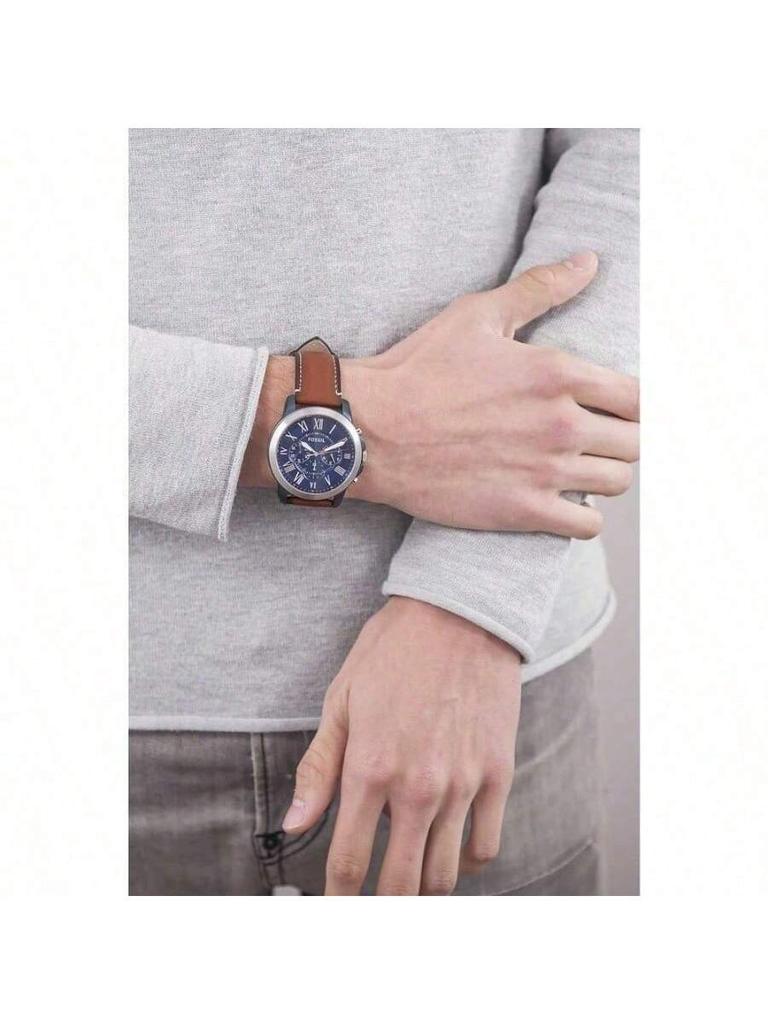 Grant Men's Chronograph Watch: 44mm Two-tone Stainless Steel Case, Blue Roman Numeral Dial, Brown Leather Strap, 50m Water Resistant FS5151