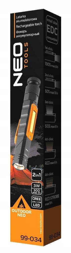 Rechargeable Flashlight Usb 300 Lm 2 In 1 Cree Xpe + Cob Led